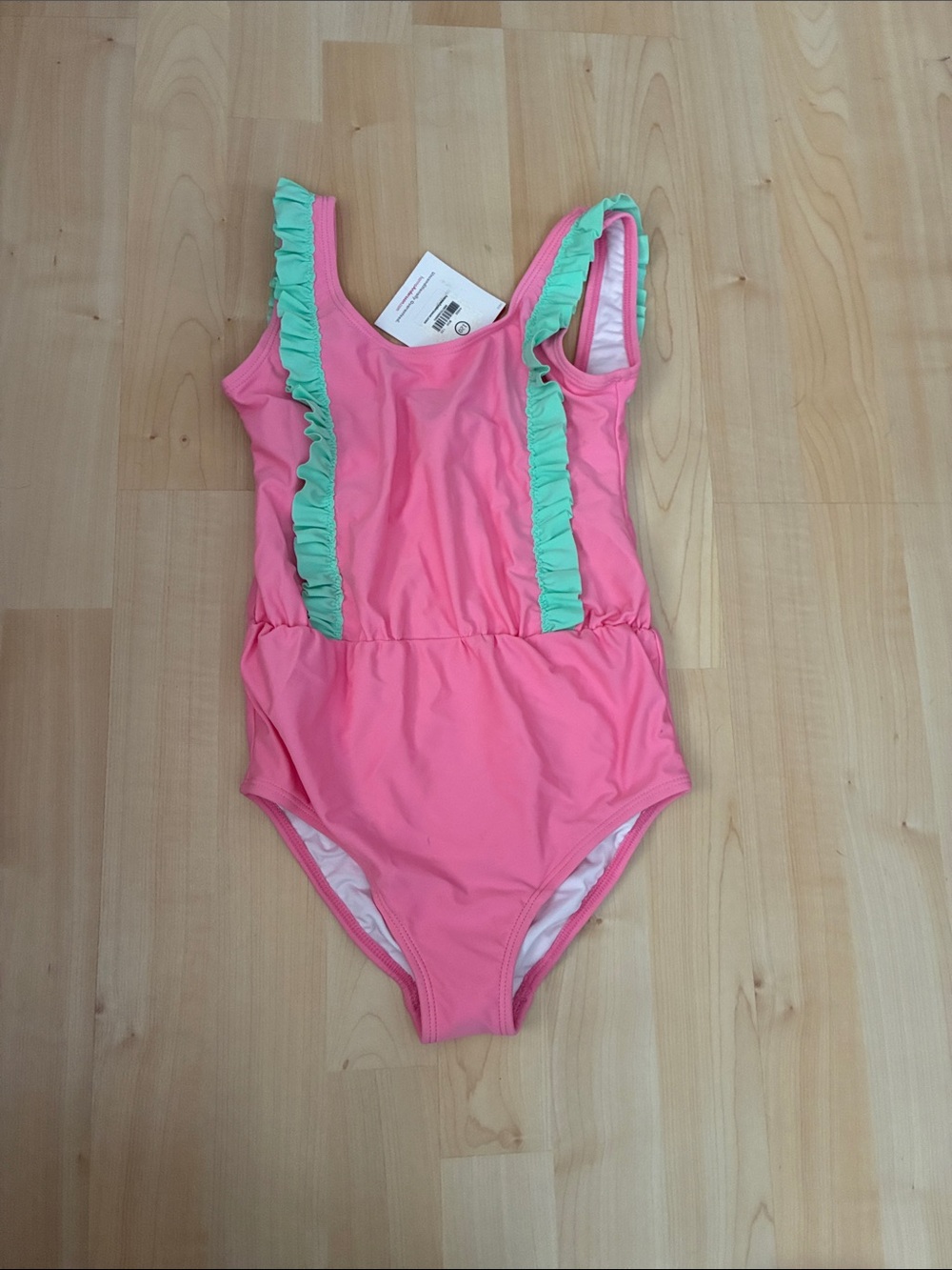 Hanna Andersson Pink One-Piece Swimsuit with Mint Ruffle Trim